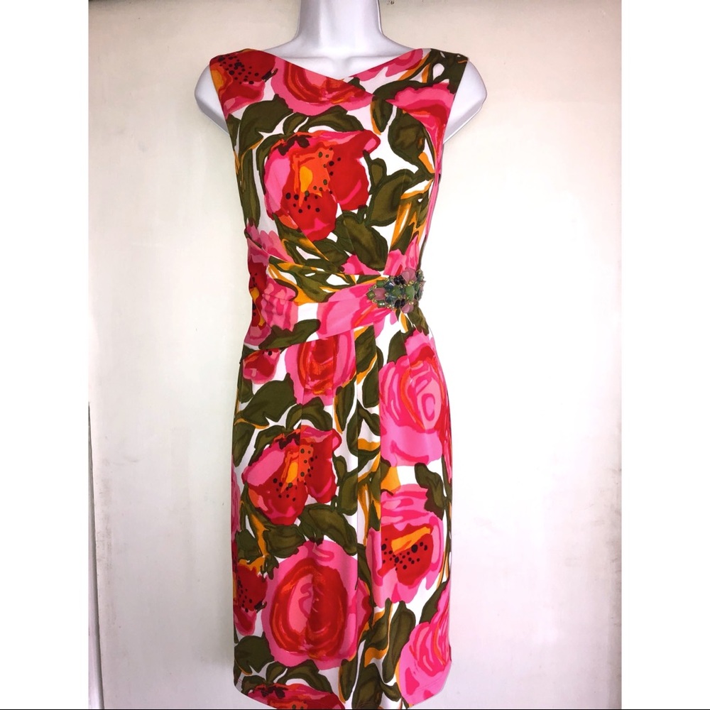 DAVID MEISTER Floral Exquisite Beaded waist Dress